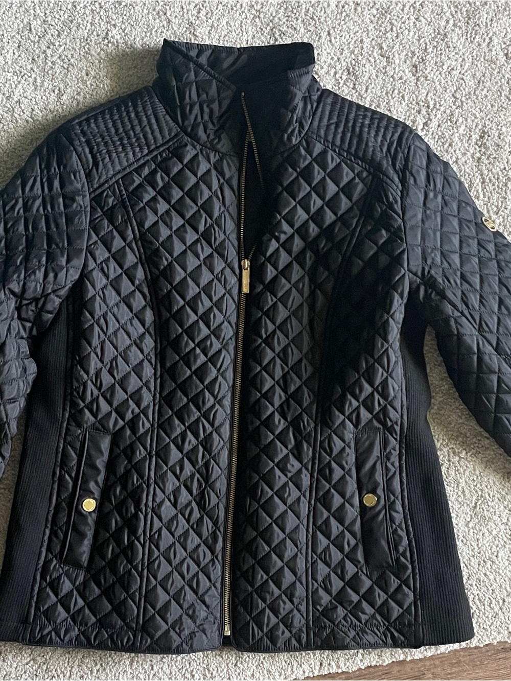 Michael Kors Black Quilted Diamond-Stitch Puffer Jacket